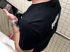 Caught Beating Off in Over Bathroom Stall (no cum)
