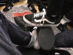 Teens force their slave to sniff dirty socks