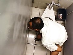 Men's room gloryhole pig sucking