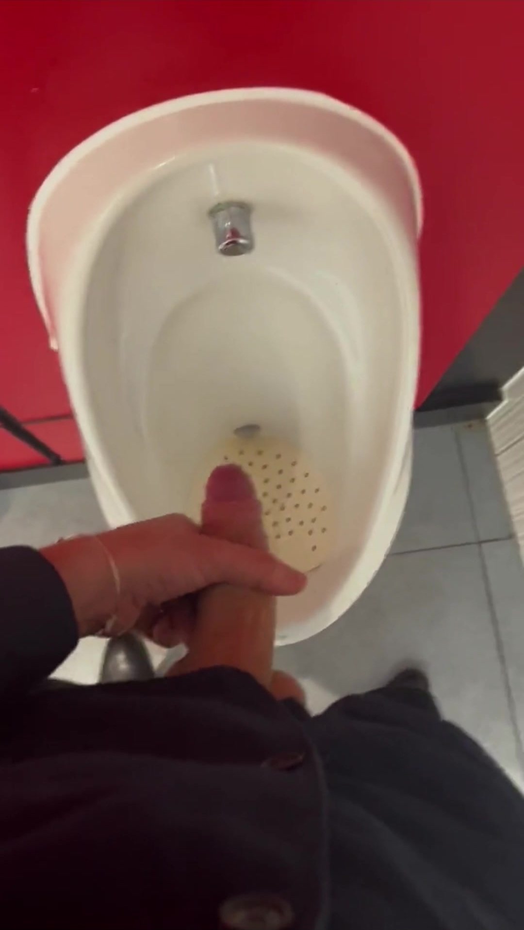 Cumming in public bathroom & he realizes he