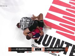 two excellent fighters clash, one knees others balls