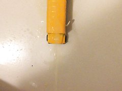 Peeing on toy school bus