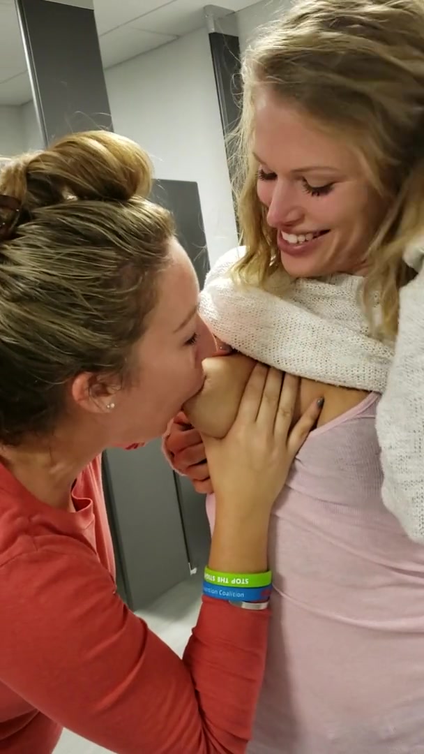 Amateur Lactating Home - MFF Breastfeeding Three Way in a Public Restroom - ThisVid.com