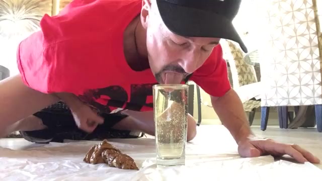 Guy pisses in a glass then shits a nice load