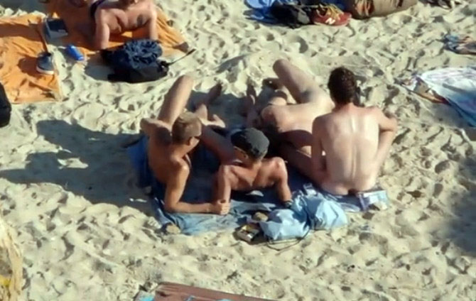 Gay boys teasing at the nudist beach