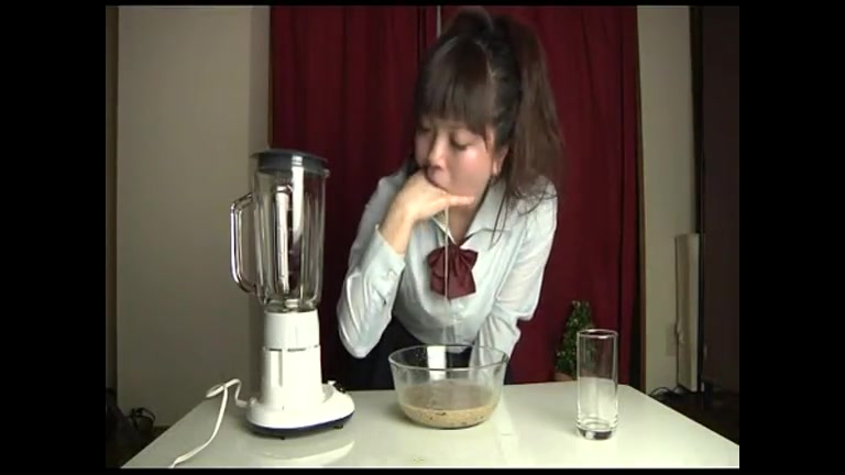 Japanese girl makes a milkshake with her puke and drinks it