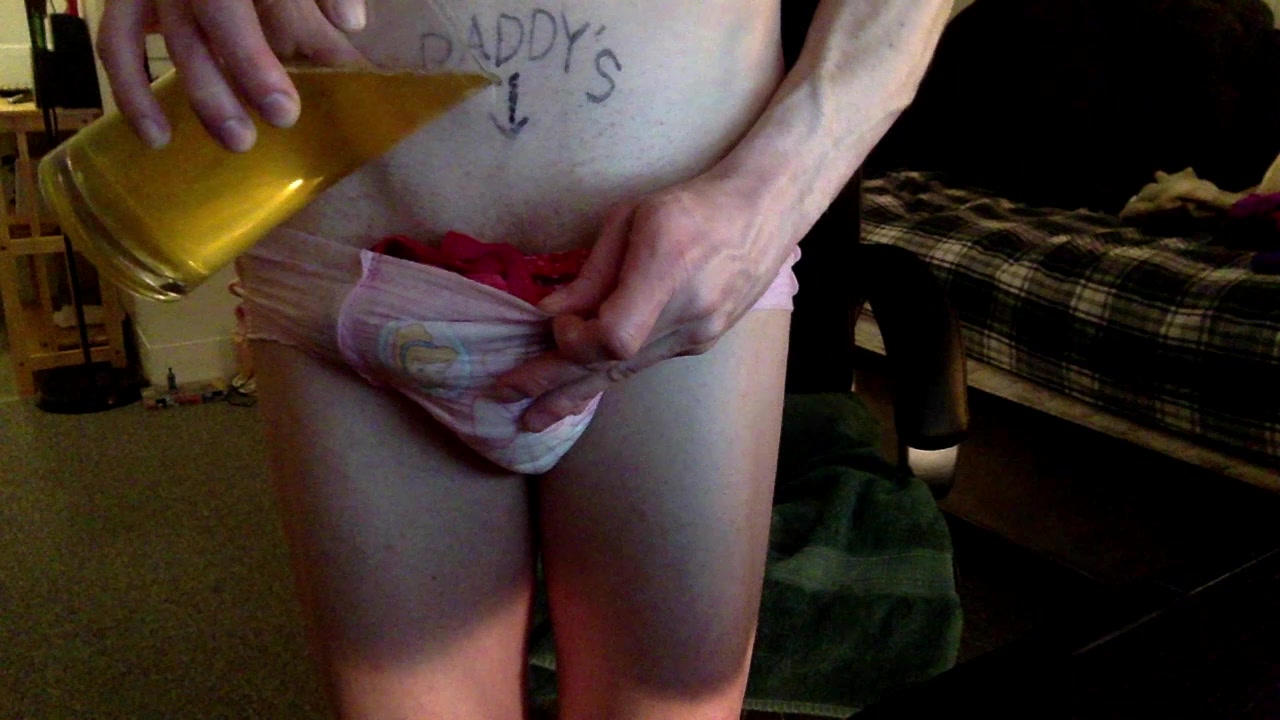 Sissy Piss Pig - used cunt in pink diaper!