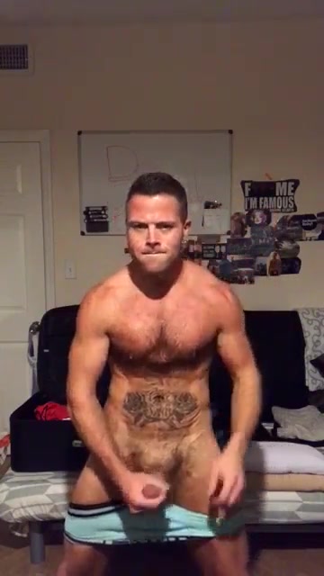 Muscle Stud Jerks and Cums in Bedroom