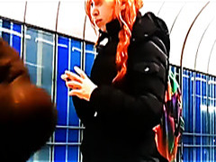 Jerking off to redhead at a subway station