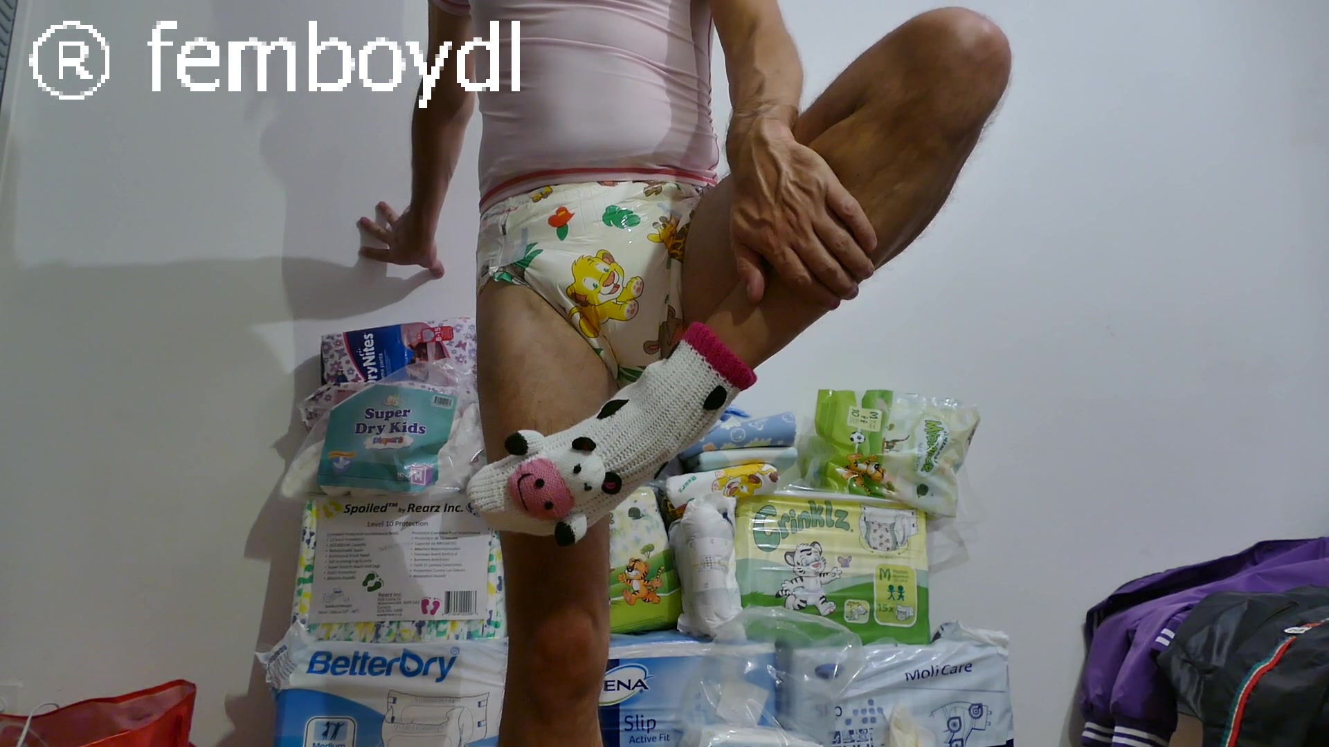 preparing for a long evening and night in diapers