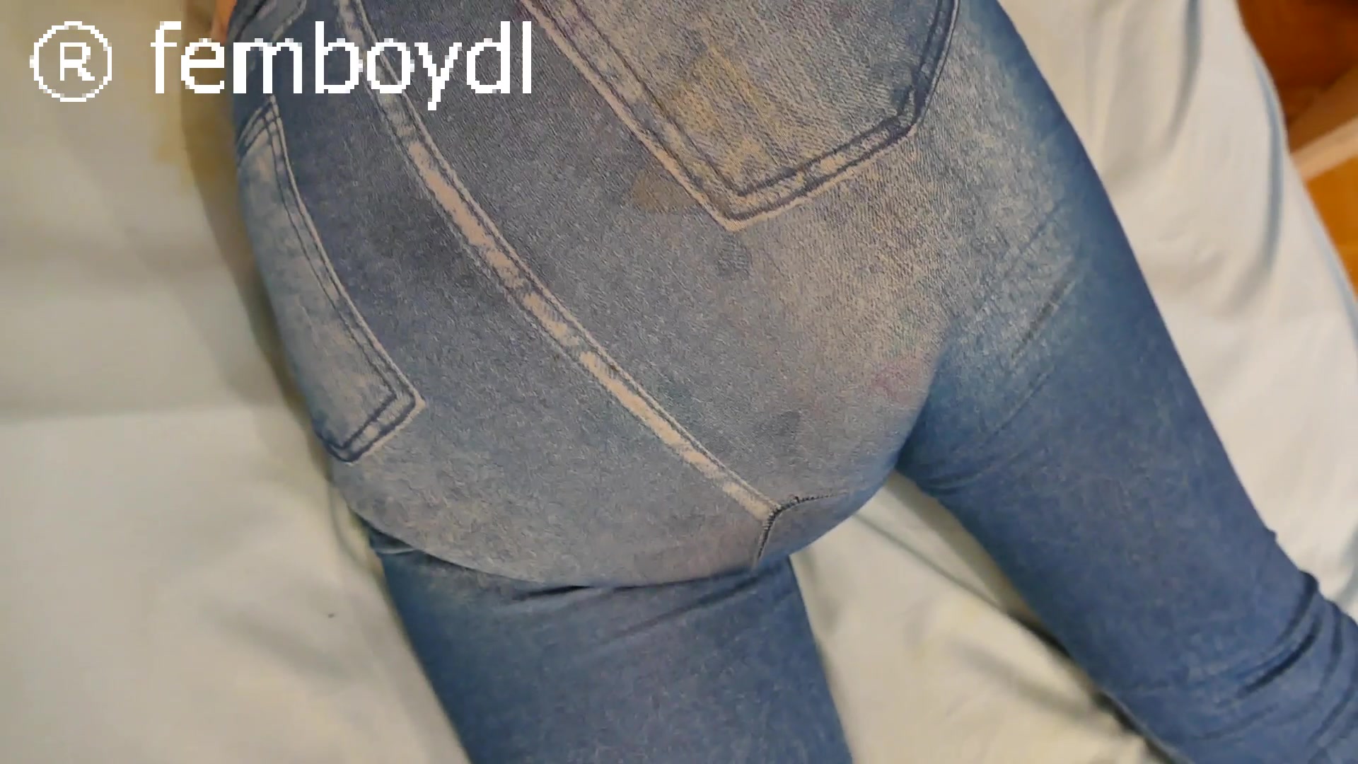 put on spandex jeans jeggings over the huge wet diaper package