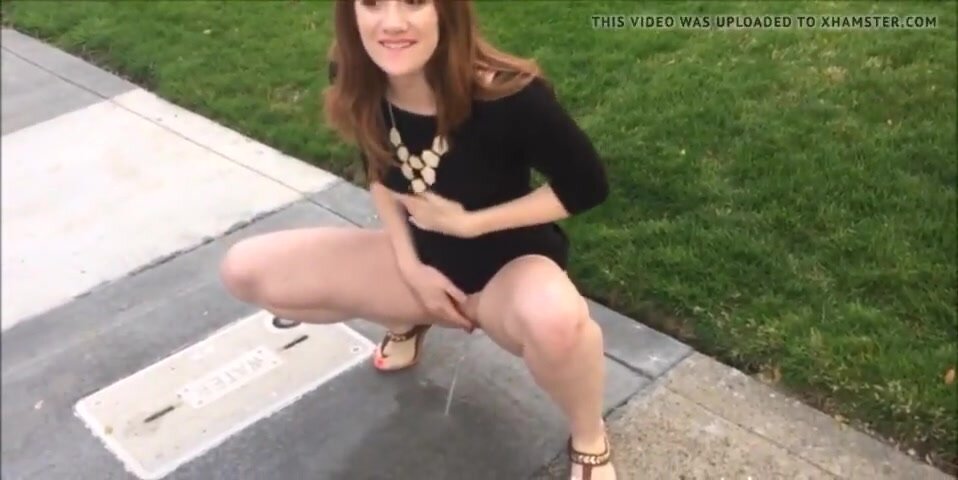 Shaved Teen Pissing - Risky piss on the sidewalk - ThisVid.com
