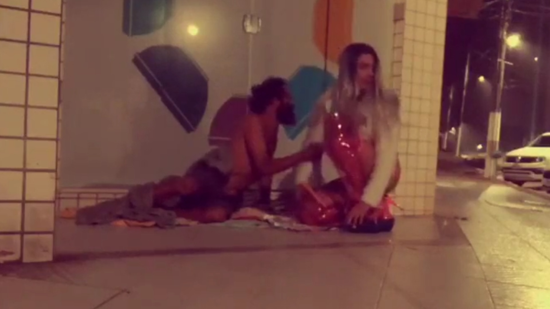 Street tranny fuck with homeless dudes for free image