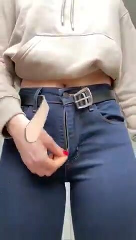 Blue Sexy Girl - Sexy Girl Buttoning and unbuttoning tight blue jeans - ThisVid.com