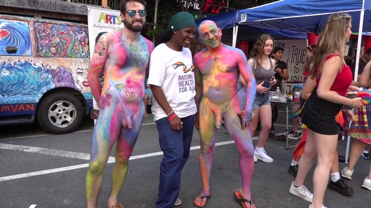 Cocks out in public for body painting