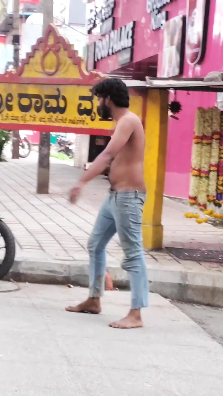 Desi man walking half nude on BANGALORE street pic