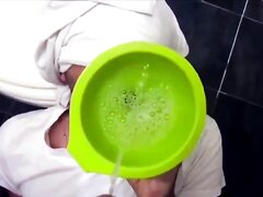 Arab guy uses a blindfolded French urinal