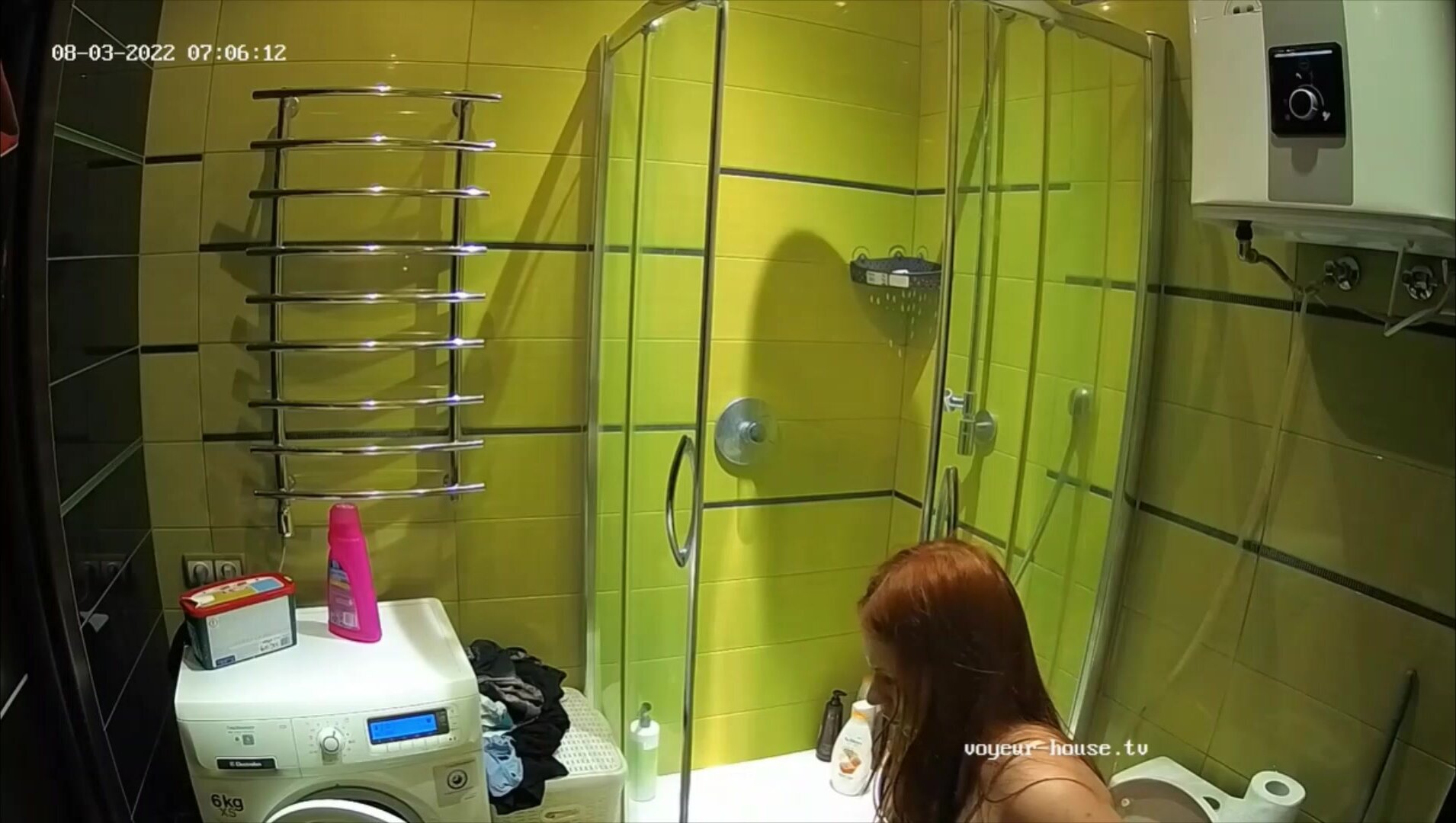 Woman pooping in Toilet