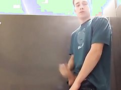 Handsome Straight Guy Jacks Off In College Bathroom