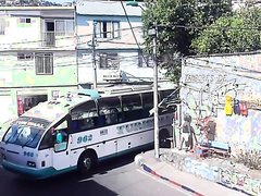 peeing from a bus