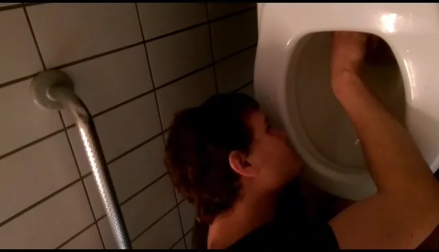 Public Toilet - Dude Tasting shit from a public toilet bowl - gay scat porn ...