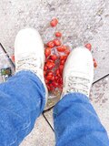 These cherry tomatoes were past their prime. I could have used them in soup but I just had to hear them pop and see the red stain spread on my Converse soles.
