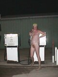 naked at a gas pump