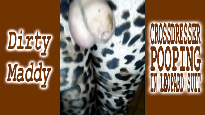 Crossdresser pooping in leopard suit