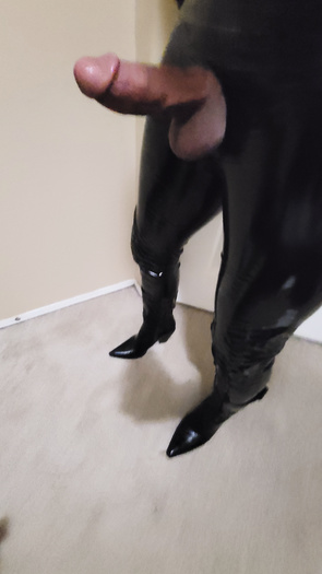 Sexy boots, leather, latex, and a big horny cock