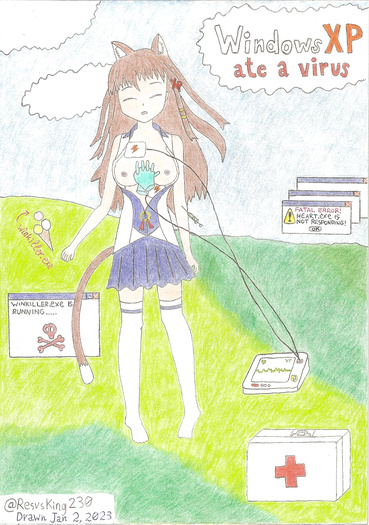 XP-tan ate deadly icecream (Updated version), February 2023.
Character: Windows XP chan (OS-tan).