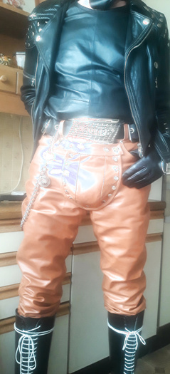 Brandnew brown codpiece leather pants