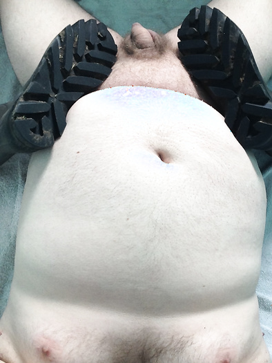 My fat  body little cock in rubber boots