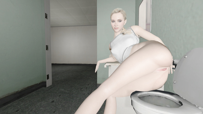 DBH Chloe sitting in toilet huge turd