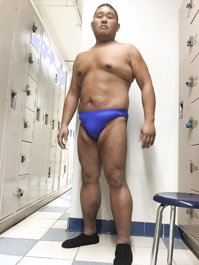 YMCA me in blue speedo bikini