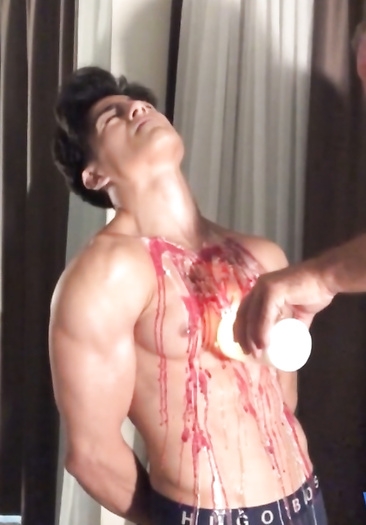 Hot wax on his chest