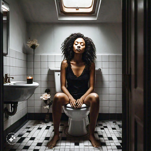 AI ebony girl on toilet