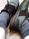 Gray and black shoes.
