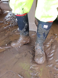 UK chav lad wearing Lincloln Armasol rubber boots on site