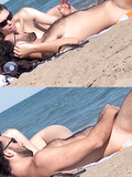 Straight guy getting horny at the nudist beach with girlfriend