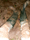 Mudding in white PU leather pants...