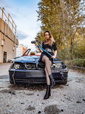 Super sexy girls junkyard and destroy car