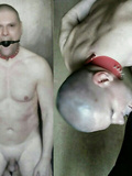 submissive licking slave with gag and collar