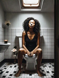 AI ebony girl on toilet