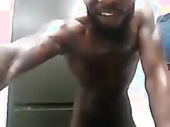 sexy black stud jerking his huge cock