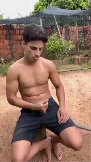 sexy stud beats off outdoors