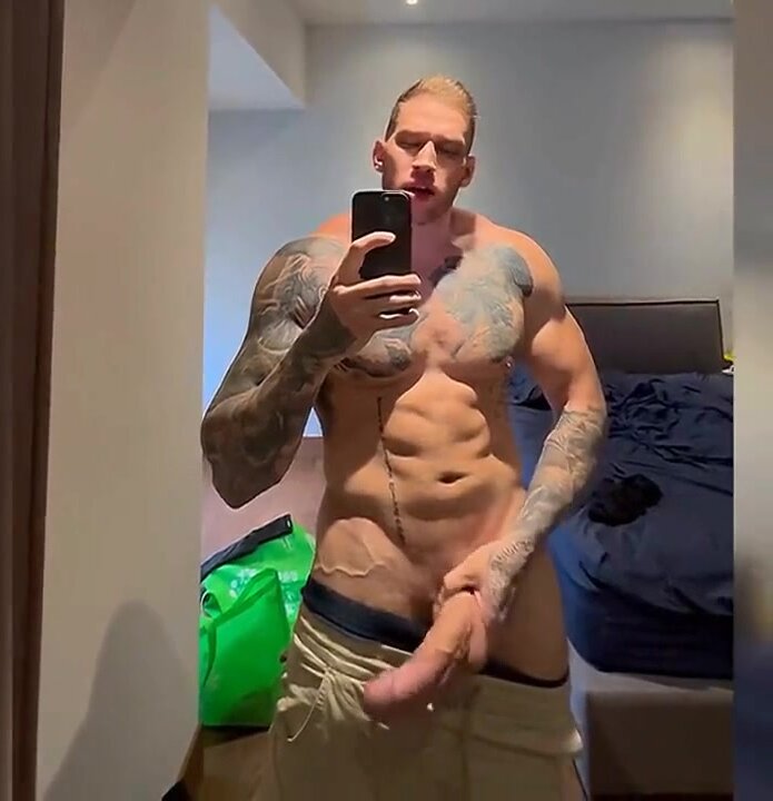 sexy tatted up white god with a floppy monster cock