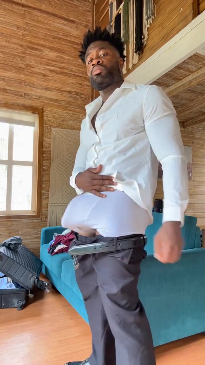 beefy black african stud showing underwear bulge