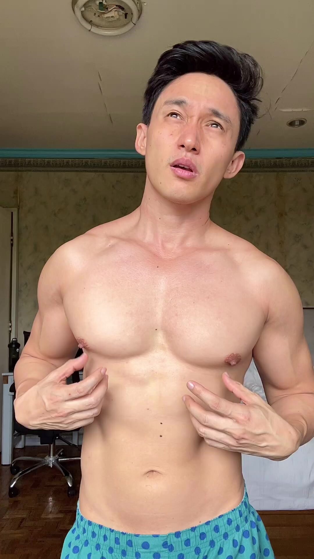 Asian hunk show off huge nipple and armpit