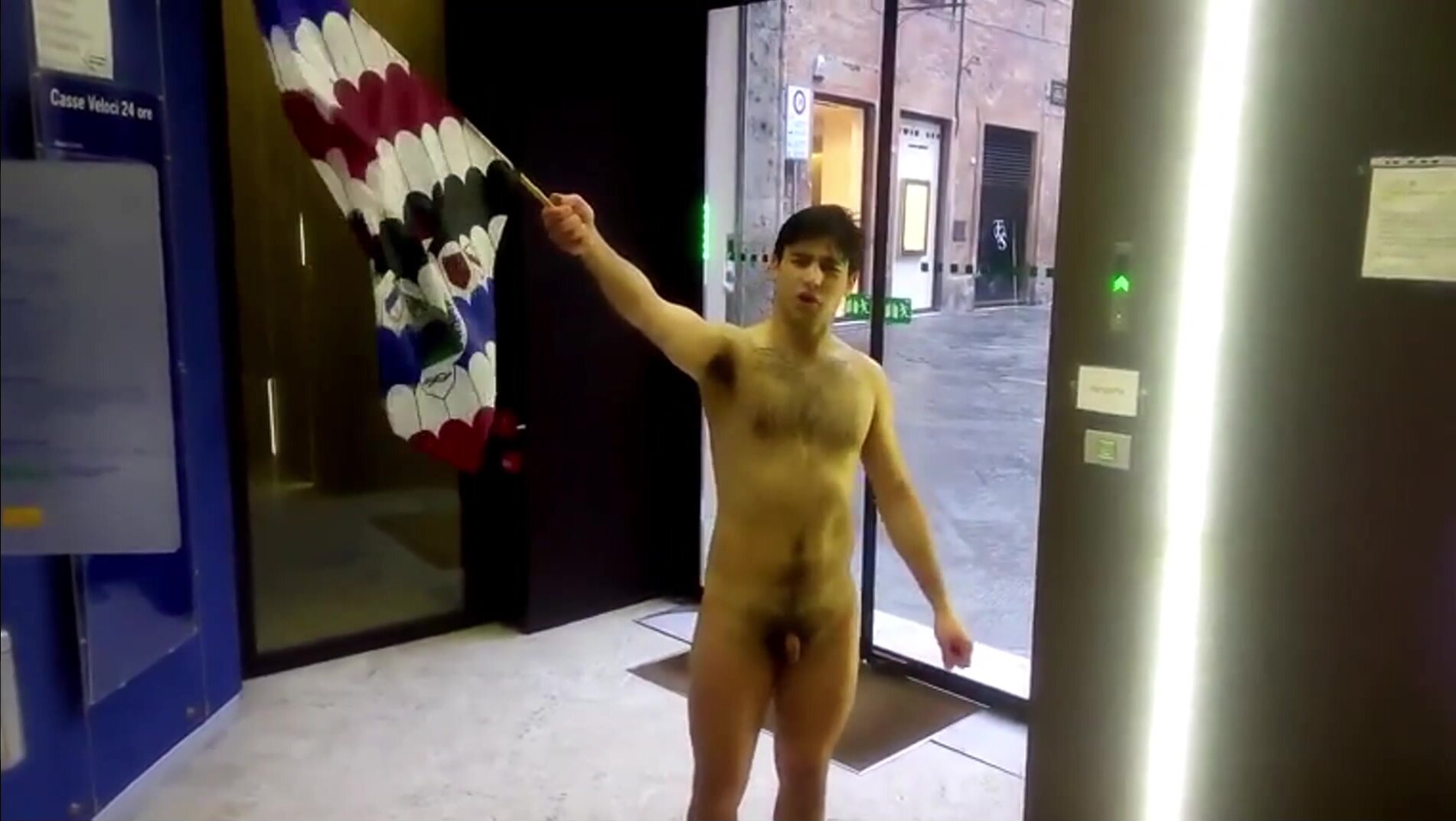Drunk European Man Totally Naked in Public