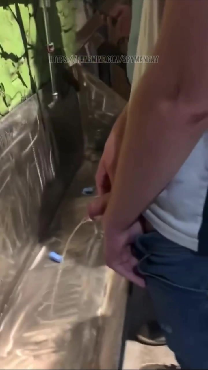 semi hard cock at the urinal